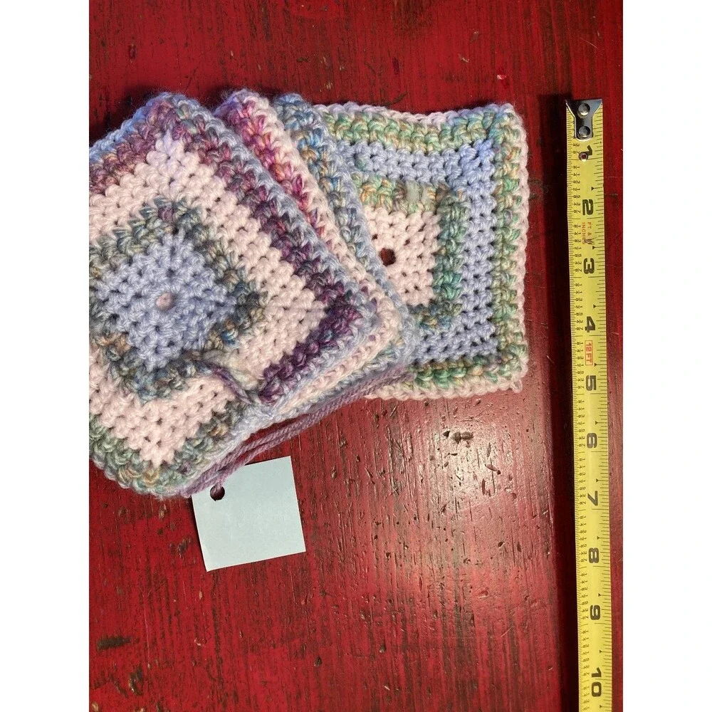 PURPLE CAT CRAFTS Handmade Crocheted Coasters Lot of 4 Green Blue Colorful
